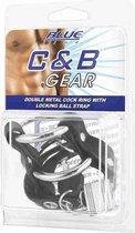 Blue Line Cockring GEAR Double Metal Cock Ring With Locking Ball Strap