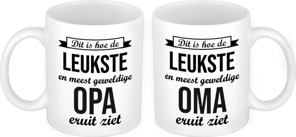 Leukste en meest geweldige Opa en Oma mok - Cadeautje/ cadeau beker set voor Opa en Oma