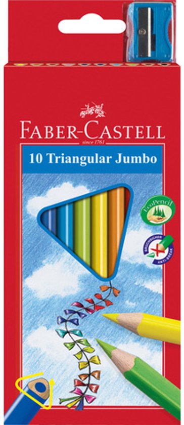 FABER-CASTELL 116530 - Driehoekige jumbo kleurpotloden, 30 kleurpotloden in kartonnen etui, voor kinderen en volwassenen