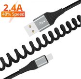 USB-C Data- en Laadkabel 1.5M - Uitrekbaar - Krulsnoer- 2.4A Snellader Kabel - Fast en Quick Charge Oplaadkabel - Type C Naar USB-A - Oplaadsnoer Telefoon - Laptop - Samsung Galaxy