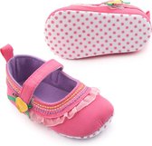 Roze ballerina met roezeltjes - Textiel - Maat 19/20 - Zachte zool - 6 tot 12 maanden