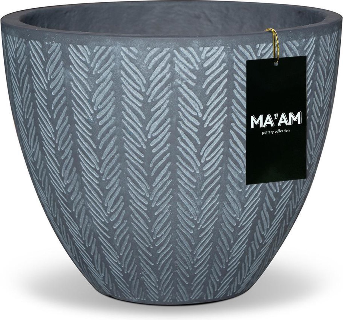 MA'AM Pottery Ivy bloempot - D24x20 - Grijs/antraciet- visgraat - industrieel/scandinavisch/ibiza - binnen/buiten