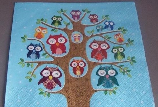 Ti-flair - Owl family tree blue- papieren servetten