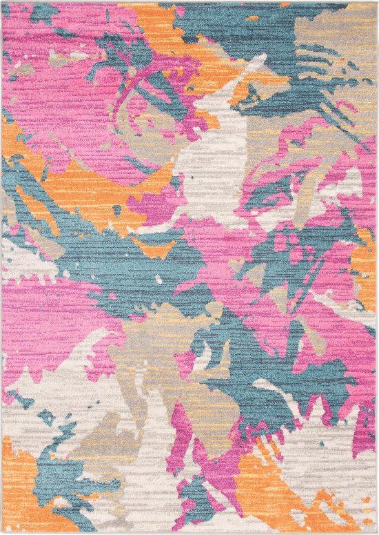 Tapiso Cosmo Vloerkleed Woonkamer Slaapkamer Grijs Roze Oranje Blauw Vlekken Abstract Design Trendy Duurzaam Hoogwaardig Tapijt Maat - 140x200