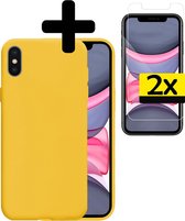 Hoesje Geschikt voor iPhone Xs Hoesje Siliconen Case Met 2x Screenprotector - Hoes Geschikt voor iPhone Xs Hoes Siliconen - Geel