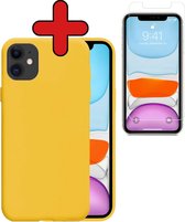 Hoesje Geschikt voor iPhone 11 Hoesje Siliconen Case Hoes Met Screenprotector - Hoes Geschikt voor iPhone 11 Hoes Cover Case - Geel