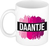 Daantje  naam cadeau mok / beker met roze verfstrepen - Cadeau collega/ moederdag/ verjaardag of als persoonlijke mok werknemers