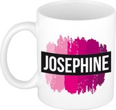 Josephine  naam cadeau mok / beker met roze verfstrepen - Cadeau collega/ moederdag/ verjaardag of als persoonlijke mok werknemers