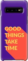 Samsung Galaxy S10 Telefoonhoesje - Premium Hardcase Hoesje - Dun en stevig plastic - Met Quote - Good Things - Paars