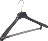 De Kledinghanger Gigant - 50 x Mantel / kostuumhanger kunststof zwart met schouderverbreding en anti-slip broeklat (2 mm schuim), 46 cm