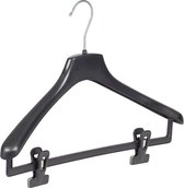 De Kledinghanger Gigant - 30 x Mantel / kostuumhanger kunststof zwart met schouderverbreding en anti-slip knijpers, 40 cm