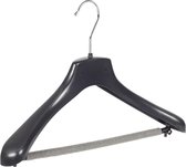 De Kledinghanger Gigant - 140 x Mantel / kostuumhanger kunststof zwart met schouderverbreding en anti-slip broeklat (2 mm schuim), 38 cm