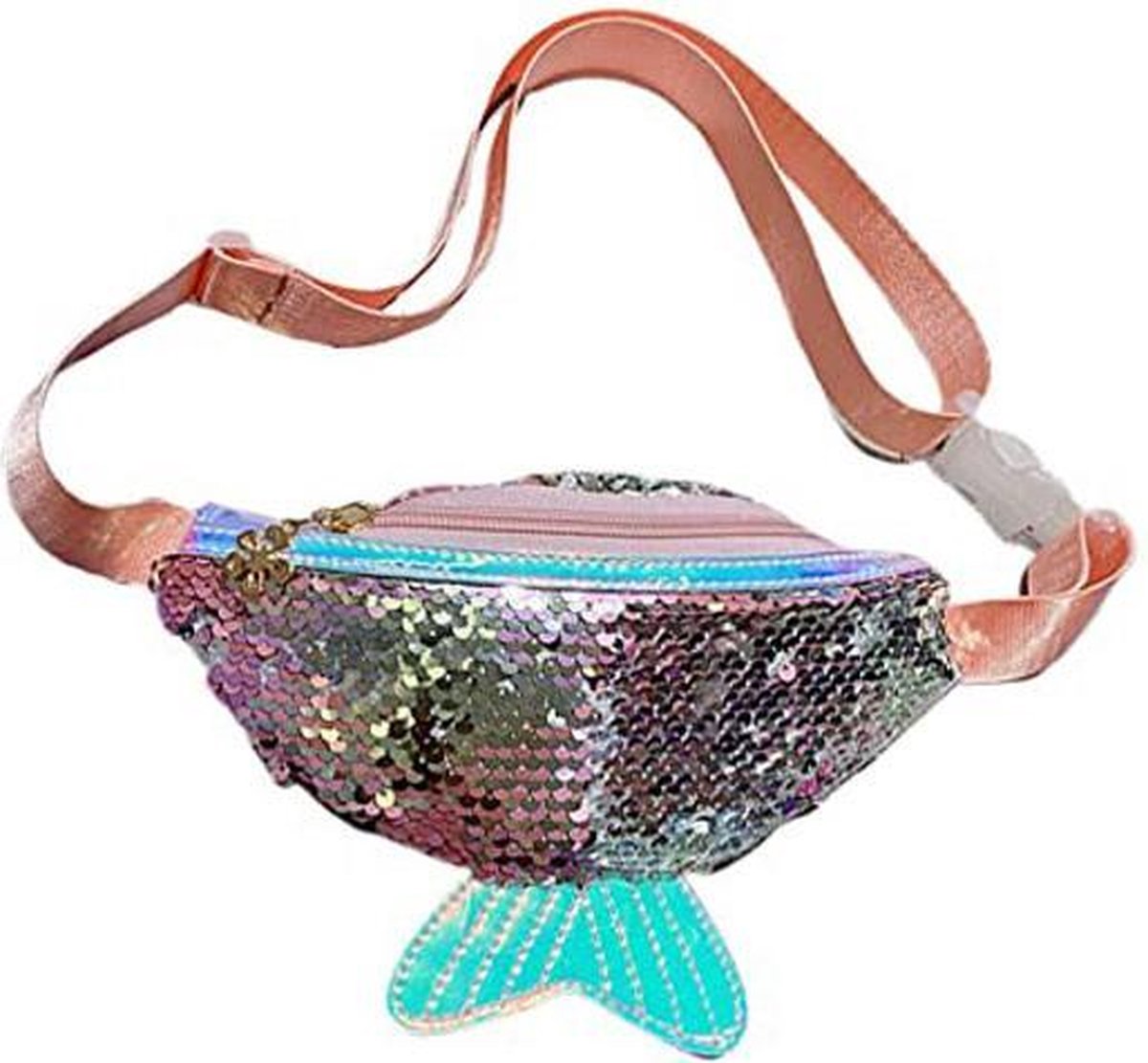 KIMU® Heuptasje Kinderen Klein Tasje Zeemeermin Lichtroze - Pailletten Meisje Dames Heuptas Mermaid Kindertasje Sequin Wit Kind Glitter Kinder Tas Glitters Roze Festival