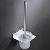 Toiletborstel ontmoette Houder -zinaps toiletborstel en houder, toiletborstelset zonder boorwand, gepatenteerde kleefstof + zelfklevend, zelfklevend aluminium en glas, matte afwerk