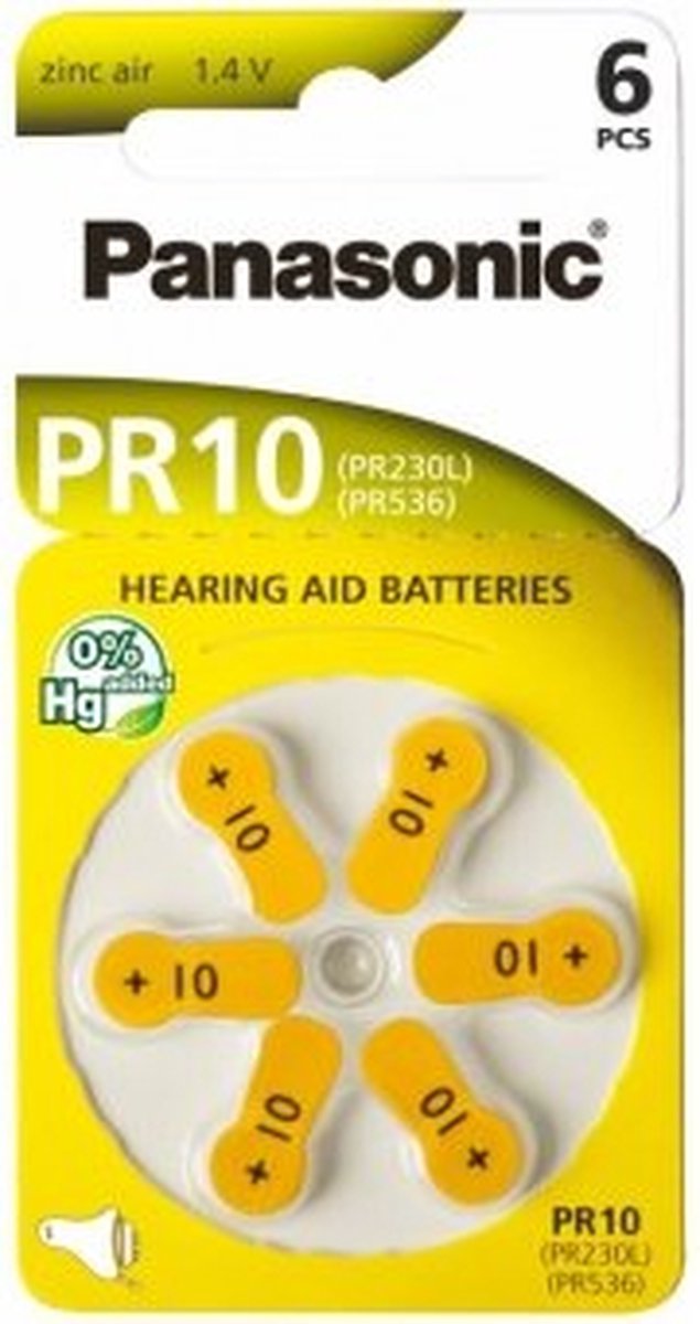 Panasonic Zink lucht gehoorapparaat batterij PR10 (geel) 6 stuks
