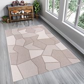 Tapiso Floorlux Vloerkleed Woonkamer Slaapkamer Beige Abstract Puzzel Design Interieur Duurzaam Modern Hoogwaardig Tapijt Maat - 60x110