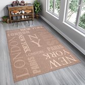 Tapiso Floorlux Vloerkleed Woonkamer Slaapkamer Beige New York Paris London Interieur Modern Duurzaam Design Hoogwaardig Tapijt Maat - 60x110