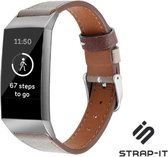 Strap-it Fitbit Charge 4 leren bandje - donkergrijs