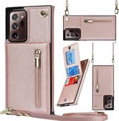 Voor Samsung Galaxy Note20 Ultra Cross-body Rits Vierkante TPU + PU Achterkant Case met Houder & Kaartsleuven & Portemonnee & Riem (Rose Goud)