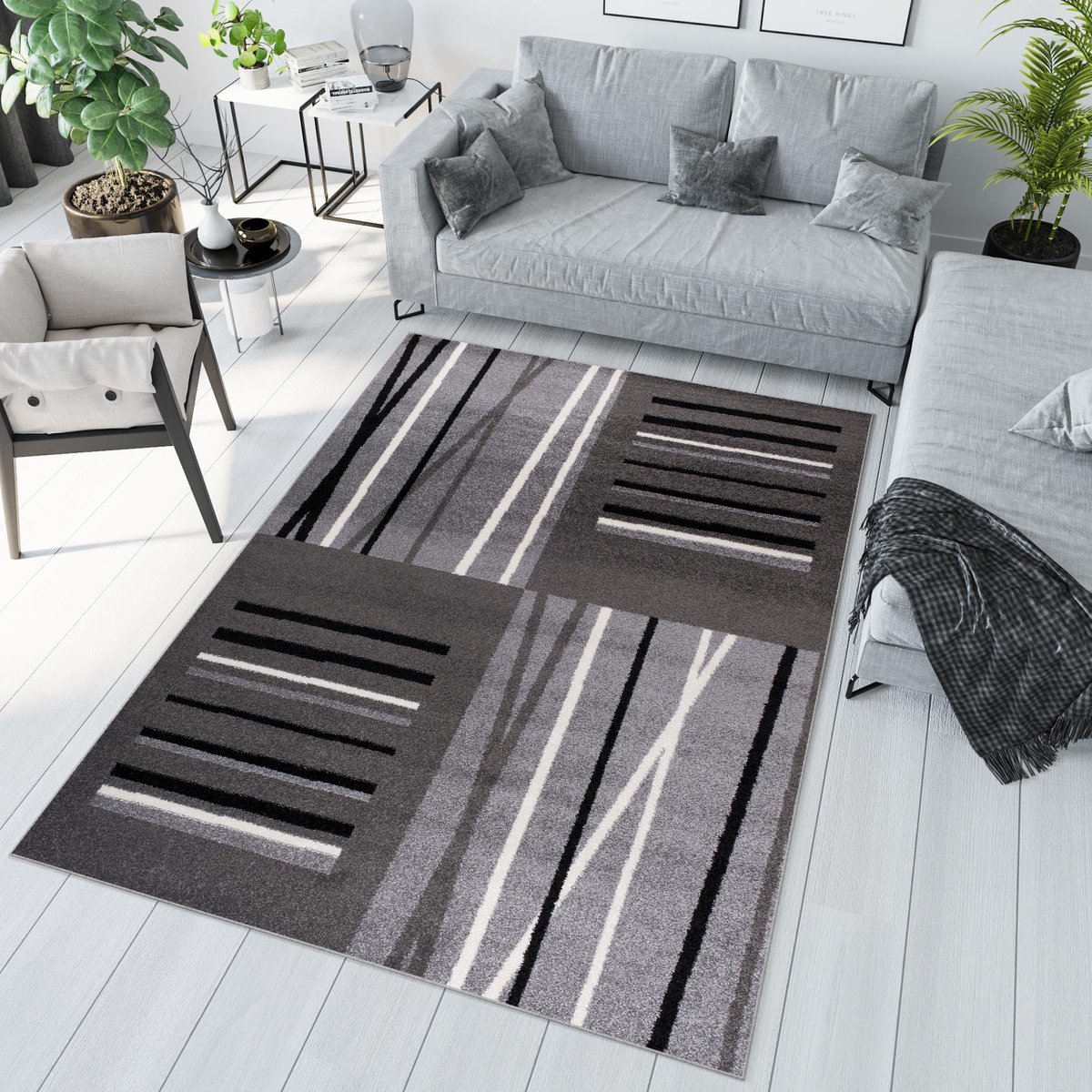 Tapiso Jawa Vloerkleed Grijs Lijnen Laagpolig Modern Tapijt Maat- 300x400 Grijs Antraciet