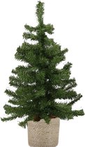 Kunst kerstboom/kunstboom groen 60 cm met naturel jute pot - Kunstboompjes/kerstboompjes
