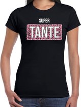 Super tante cadeau t-shirt met panterprint - zwart - dames -  tante bedankt kado shirt M