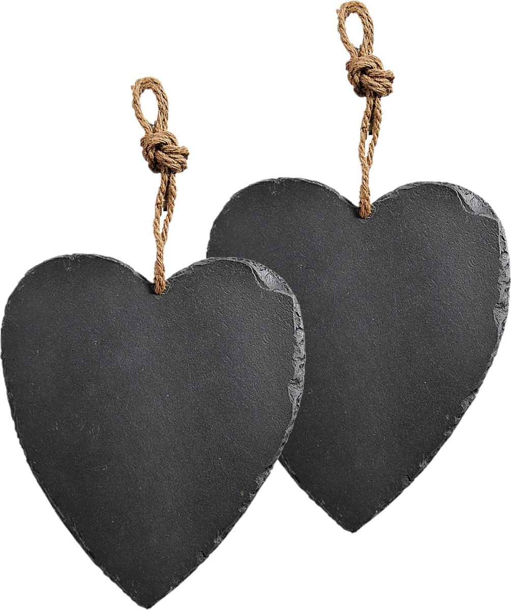 2x stuks decoratie harten 27 cm van leisteen - Krijtbord hangers