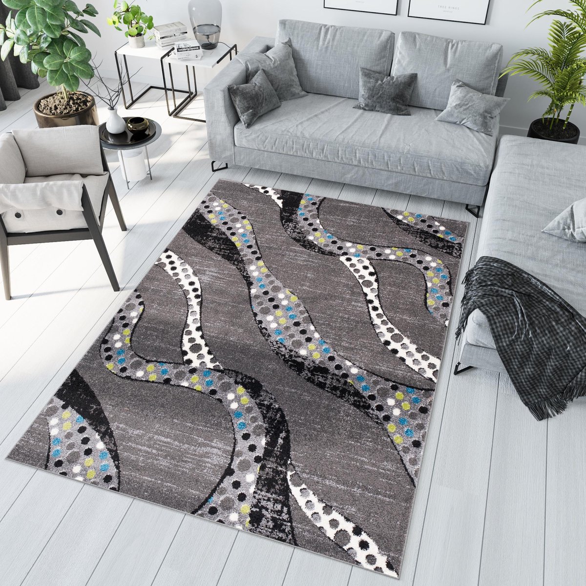 Tapiso Jawa Vloerkleed Grijs Abstract Laagpolig Modern Tapijt Maat- 140x190