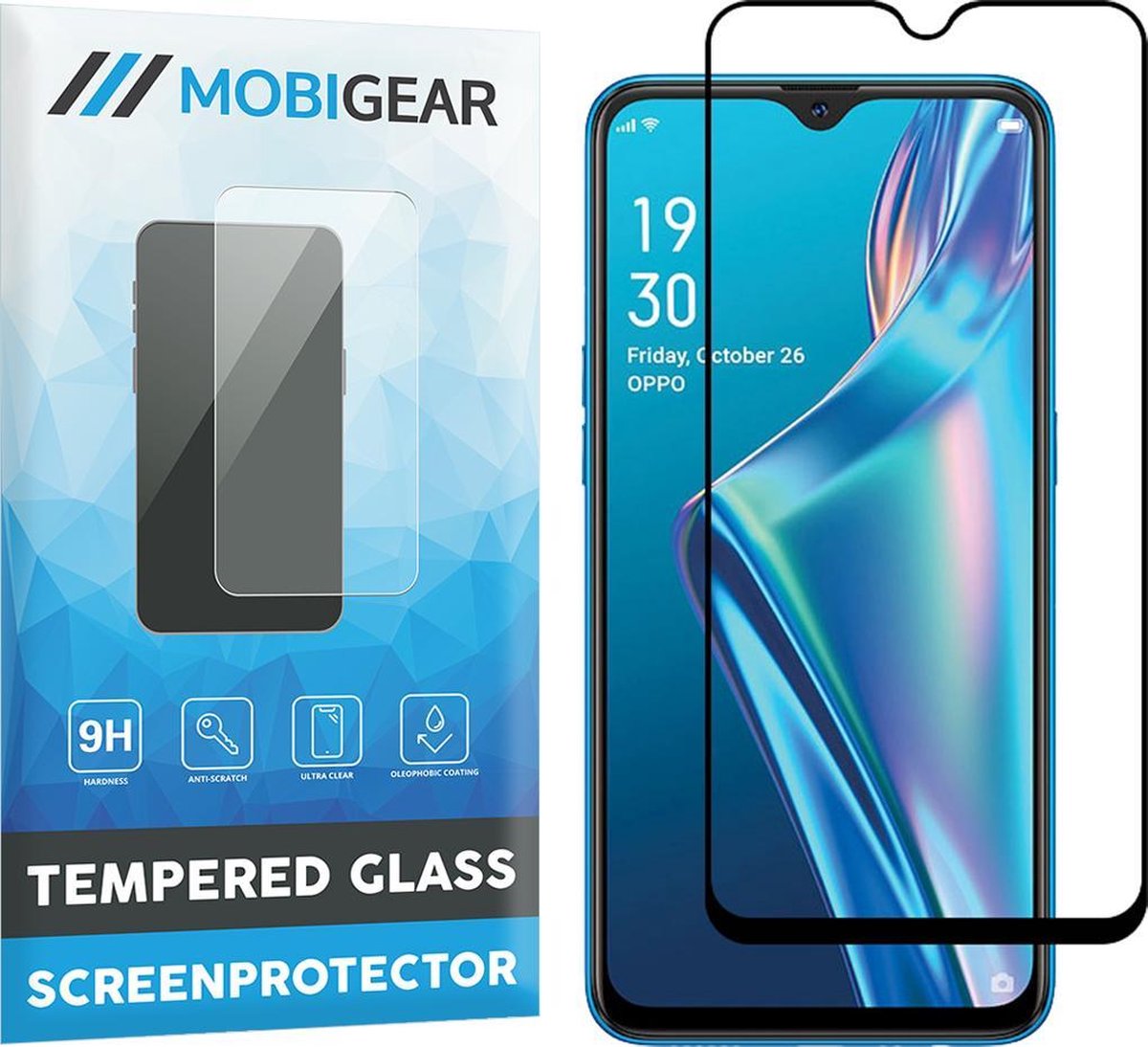 Mobigear Screenprotector geschikt voor OPPO A12 Glazen | Mobigear Premium Screenprotector - Case Friendly - Zwart