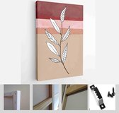 Minimalistic Watercolor Painting Artwork. Earth Tone Boho Foliage Line Art Drawing with Abstract Shape - Modern Art Canvas - Vertical - 1937931472 - 40-30 Vertical