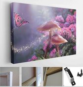 Fairytale blooming pink Rose Flower on mysterious Nature background and shiny glowing moon rays in night - Modern Art Canvas - Horizontal - 1838785489 - 80*60 Horizontal