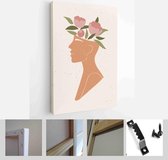 Set of abstract female shapes and silhouettes on textured background. Abstract women face, vases, fruit in pastel colors - Modern Art Canvas - Vertical - 1855176037 - 80*60 Vertica