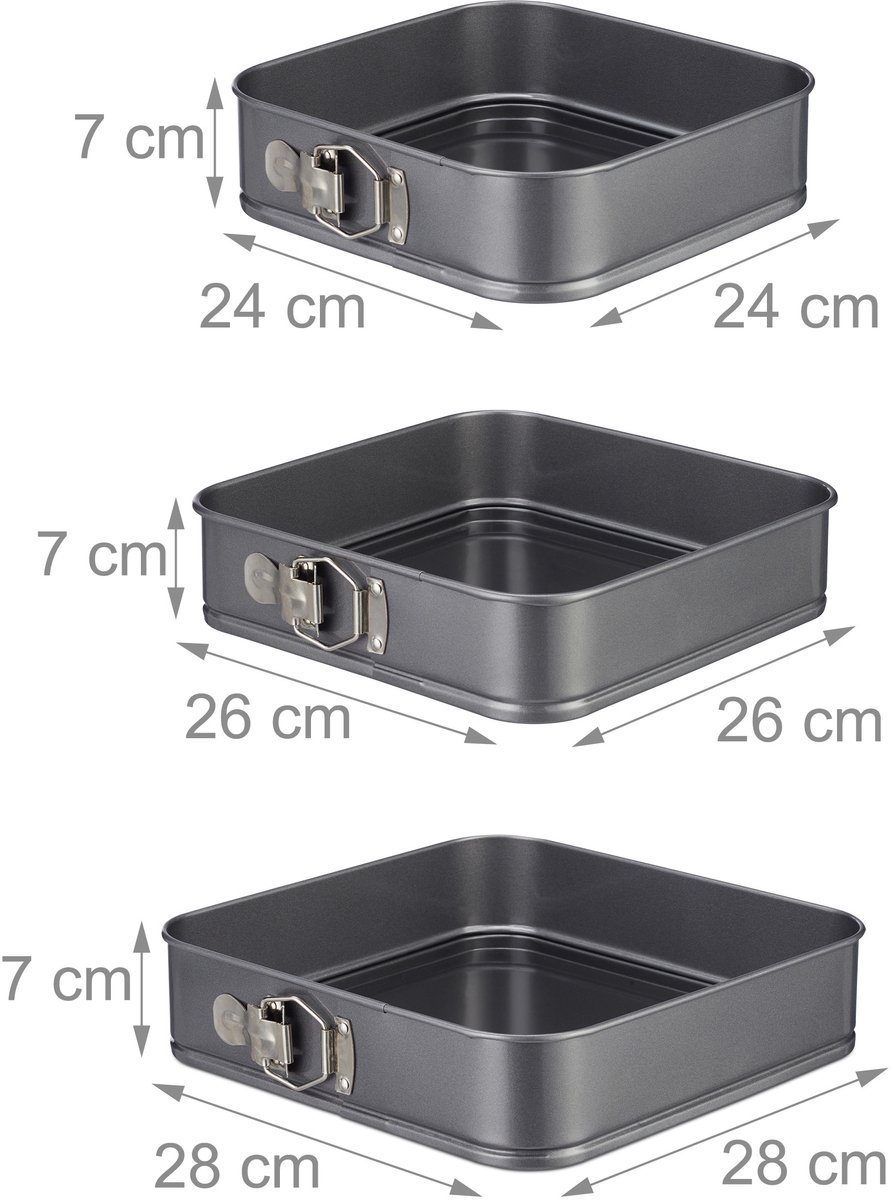 springvorm - vierkant - 3 stuks - anti-aanbaklaag - 24, 26 & 28 cm - taartvorm – foto 3