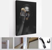 Itsallcanvas - Schilderij - Dark-skinned Woman Covers One Eye Art Vertical Vertical - Multicolor - 115 X 75 Cm