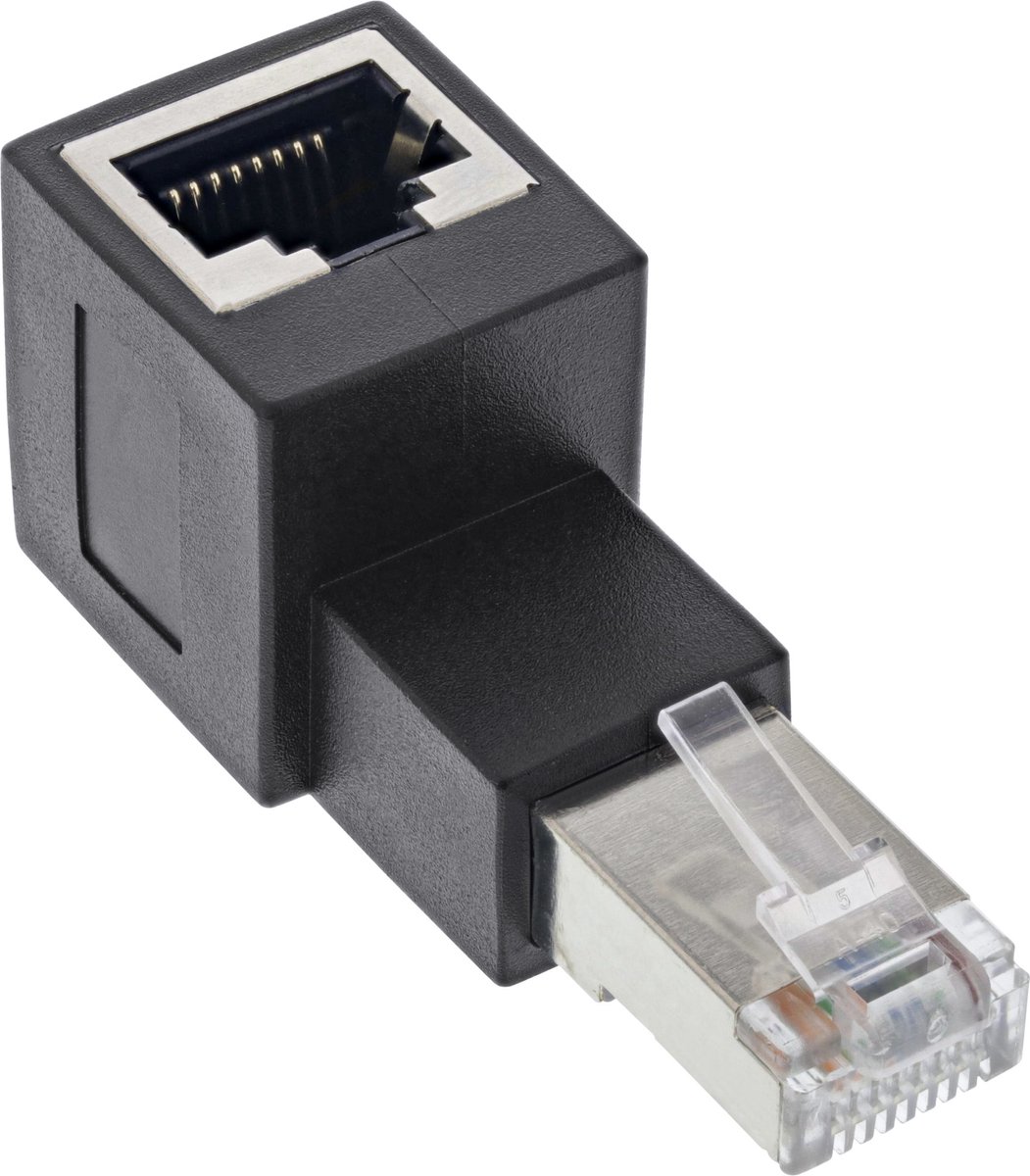 STP CAT6a 10 Gigabit RJ45 haakse adapter - haaks naar beneden / zwart