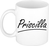 Priscilla naam cadeau mok / beker sierlijke letters - Cadeau collega/ moederdag/ verjaardag of persoonlijke voornaam mok werknemers