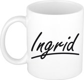 Ingrid naam cadeau mok / beker sierlijke letters - Cadeau collega/ moederdag/ verjaardag of persoonlijke voornaam mok werknemers