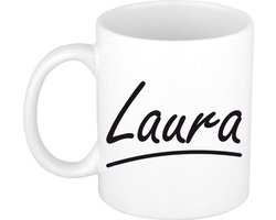 Laura Naam koffiemok - beker - met sierlijke letters - wit - cadeau - collega - moederdag - verjaardag - personeel