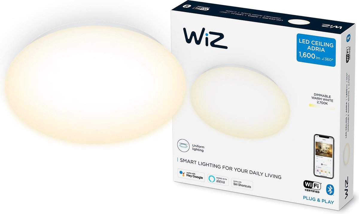 WiZ Adria Plafonniere - Warmwit Licht - Geintegreerd LED - Wit - 17W -  Wi-Fi | bol.com
