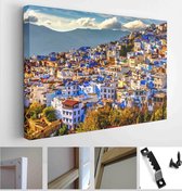 Itsallcanvas - Schilderij - Chefchaouen Panorama. City Skyline On Hill. Morocco Art Horizontal Horizontal - Multicolor - 60 X 80 Cm