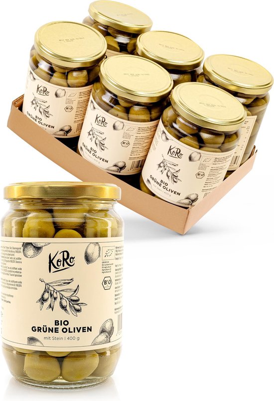 KoRo | Olives vertes bio avec noyau 6 x 400 g
