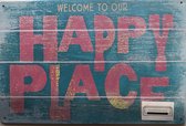 Metalen wandbord happy place 20 x 30cm