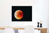 Canvas Schilderij Maan - Zwart - Rood - 80x60 cm - Wanddecoratie