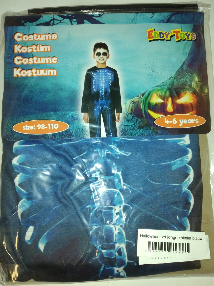 Verkleedset Skelet Blauw, halloween, verkleedkleding #kindercrea