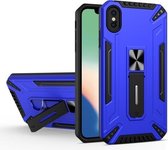 War-god Armor TPU + PC Schokbestendige magnetische beschermhoes met opvouwbare houder voor iPhone X / XS (donkerblauw)