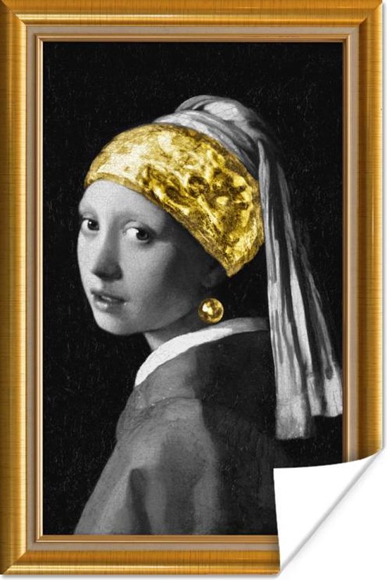 Poster Meisje met de parel - Vermeer - Goud - Lijsten - 80x120 cm