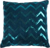 Hoyz | Kussen Zigzag Sequin Dark Turquoise | 45 X 45 | Sierkussen Voor Woonkamer Of Slaapkamer