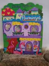 Stickerboek flamingo blauw, met glitter,6 vellen vol met stickers en 12 leuke scenes