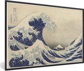 Affiche avec cadre Katsushika Hokusai - La grande vague au large de Kanagawa - Peinture de Katsushika Hokusai cadre photo noir - cadre photo noir - 120x80 cm - Affiche avec cadre