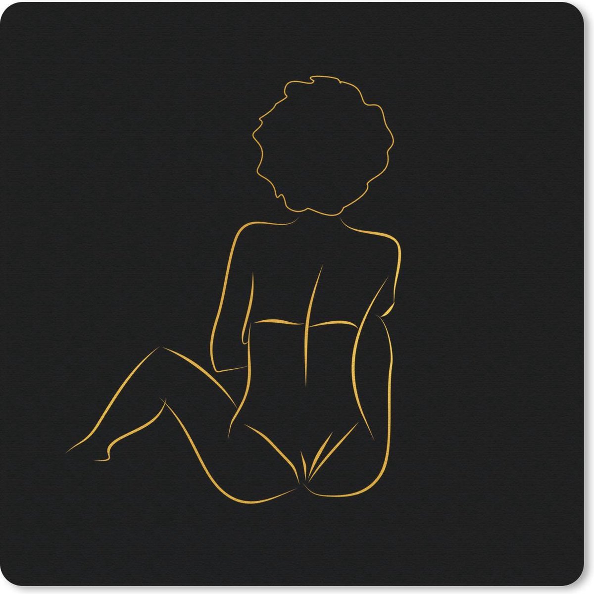 Muismat 30x30 cm - Mousepad Vrouw - Zwart - Goud - Line art - Muismatten